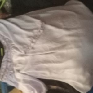 Large Zouk gray with  white  lace wide boat neck  silk like Top